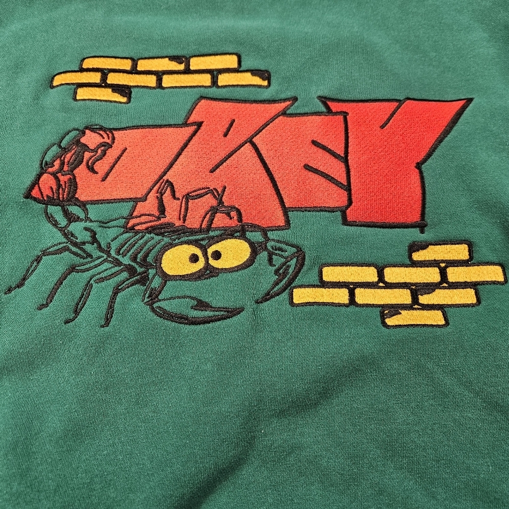 Obey Brick By Brick Crewneck Mens S Green Embroidered Graphic Sweatshirt Skater - Picture 2 of 9